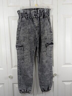KanCan: High Waist Charcoal Acid Wash Paperbag Jogger Jeans - Size 5/26